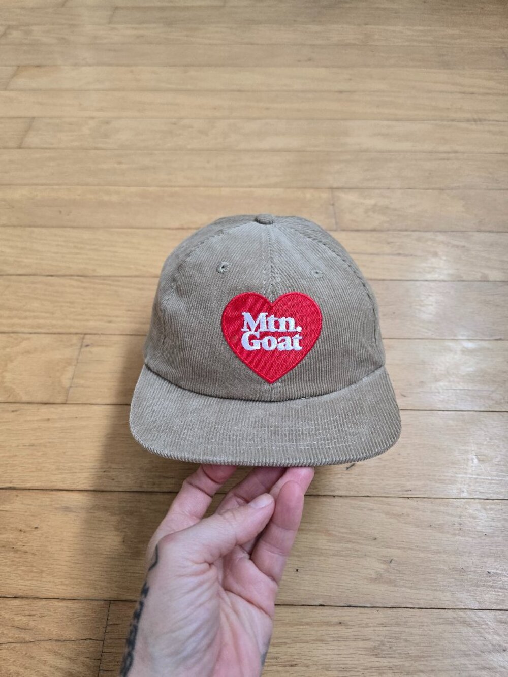Mountain Goat tan corduroy gorpcore dad hat